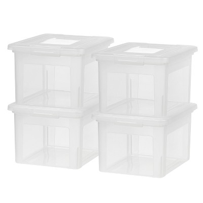 IRIS USA Letter & Legal Size Plastic Storage Bin Tote Organizing File Box with Durable and Secure Latching Lid, Stackable and Nestable, 4 Pack