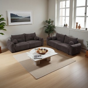 90" Lamb's Wool 2-Seater Cushion Sofa with 2 Cushions & 2 Ball Pillows - 1 of 4