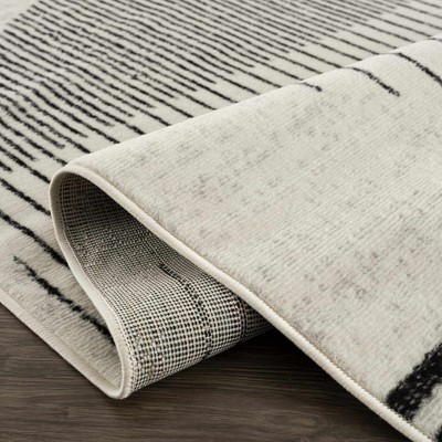 Gray and Black Synthetic Medium Pile Stripe Area Rug