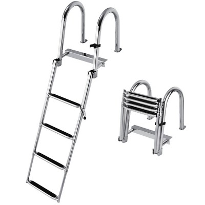 Costway 4 Step Pontoon Boat Ladder Stainless Steel Folding Telescoping Swim Deck Ladder