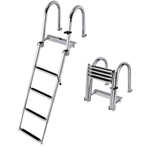Boat Ladder for Fishing Boat, 4 Step Folding Removable Marine Boarding  Ladder Swimming Telescoping Ladder with Large Handle, for Deck Pontoon Dock