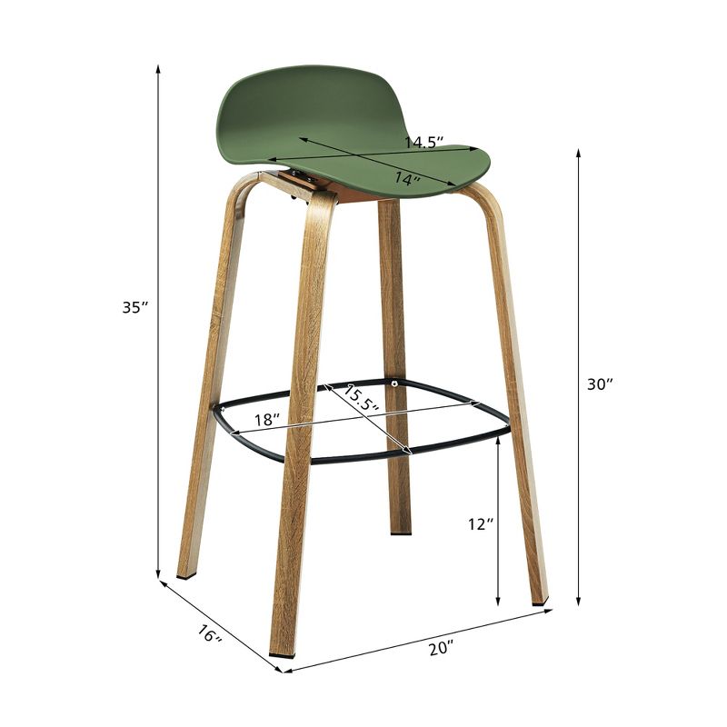 Costway Set of 2 Counter Height Bar Stools w/Footrest&Solid Metal Legs Yellow\Green, 3 of 10