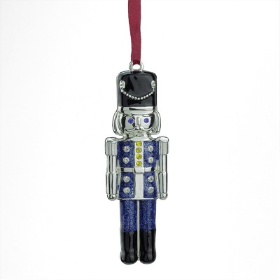 Northlight 3.75" Regal Shiny Silver Plated Nutcracker with European Crystals Christmas Ornament - Silver/Blue