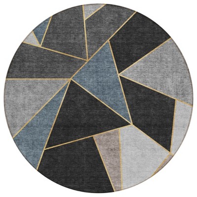 Blue Charcoal And Gray Geometric Washable Indoor Outdoor Area Rug