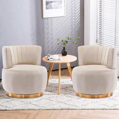 Swivel Barrel Sofa Chairs,360 Degree Swivel Armchair Cuddle Chairs With Wide Upholstered,Fluffy Velvet Fabric Chair-Chaddlewood