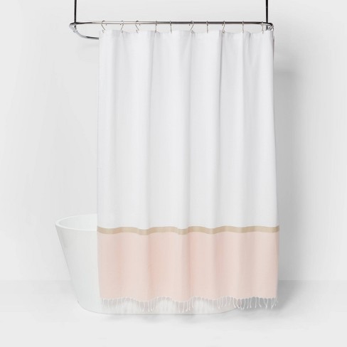 Colorblock Woven Shower Curtain Light, White And Pale Pink Shower Curtain