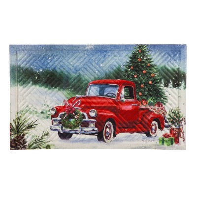 Evergreen Flag Christmas Farm Pickup Embossed Floor Mat