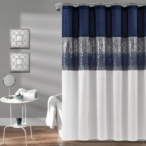 Lush Decor Navy Bathroom Shower Curtain with Bold Trellis Print on Navy