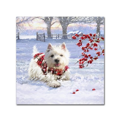 Westie Fun Plaid Coat Winter Scene Canvas Art