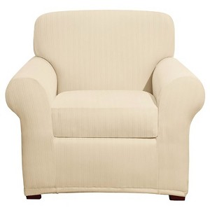 Cream Stretch Pinstripe 2pc Chair Slipcover - Sure Fit, Ivory