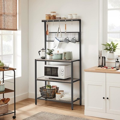 VASAGLE Kitchen Baker's Rack Coffee Bar Storage Shelf Island Rack Microwave Stand with 10 Hooks 3 Shelves
