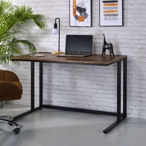 INFURNIC Writing Desk Modern Rectangular Desk with and Open Metal Base for Home Office, Black Brown, 24"*47"*30" - 1 of 4