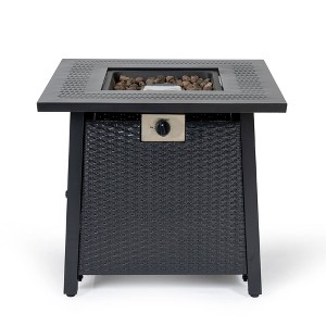 Mondawe Black 28-Inch Iron 50,000 BTU Square Propane Fire Pit Table With Adjustable Flame - 1 of 4