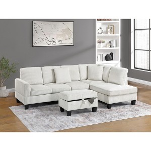 Corduroy L-Shaped Modular 3-Piece Sectional Sofa with Storage Ottoman and Included Pillows - 1 of 4