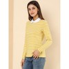 INSPIRE CHIC Women's Long Sleeves Contrast Peter Pan Collar Striped Blouse Top - 2 of 4