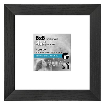 Americanflat 8x8 Picture Frame with Shatter-Resistant Glass - Use as 4x4 Frame with Mat or 8x8 Frame Without Mat - Hudson Collection - Black