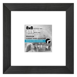 Americanflat 8x8 Picture Frame with Shatter-Resistant Glass - Use as 4x4 Frame with Mat or 8x8 Frame Without Mat - Hudson Collection - Black - 1 of 4