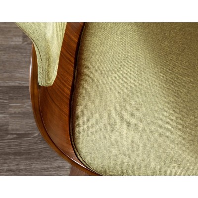 Green Velvet Upholstered Arm Chair with Walnut Wood Frame