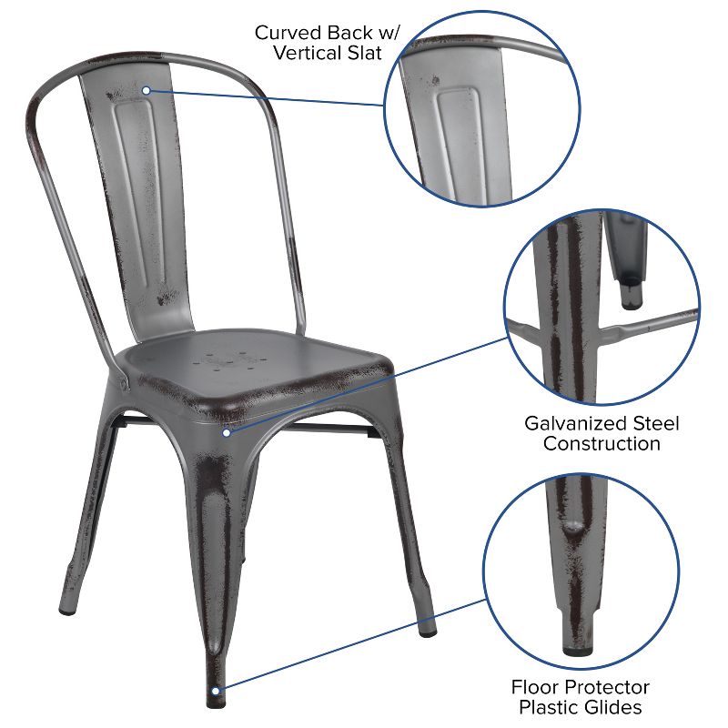 Flash Furniture Commercial Grade Distressed Metal Indoor-Outdoor Stackable Chair, 5 of 13