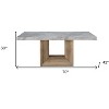 HomeRoots 70" White and Natural Faux Marble and Wood Pedestal Base Dining Table - 3 of 4