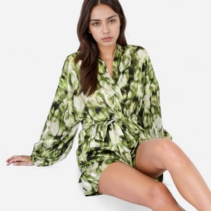 Anna-Kaci Lounge Women's Printed Satin Robe with Tie Waist and Flowing Sleeves - 1 of 4