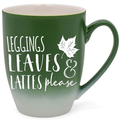 Elanze Designs Leggings Leaves & Lattes Please Two Toned Ombre Matte Green and White 12 ounce Ceramic Stoneware Coffee Cup Mug