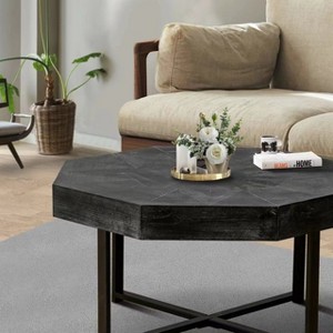 Okak Round Coffee Table with 2-tier Storage and Black Metal Leg for Apartment for Living Room/Office, Space-Saving - 1 of 4