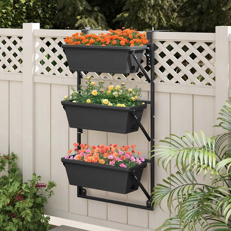 Costway Hanging Vertical Planter with 3 Planter Boxes & Detachable Hooks for Flowers, 2 of 11