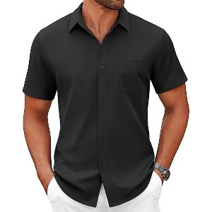 COOFANDY Mens Short Sleeve Button Down Shirts Casual Dress Shirts for Men Summer Untucked Shirts with Pocket - 1 of 4