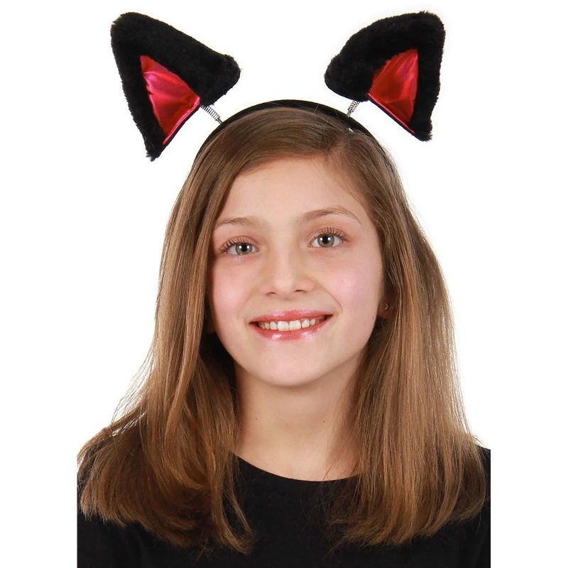 HalloweenCostumes.com    Springy Cat Ears Plush Soft Headband, Black/Pink, 3 of 5