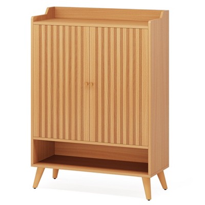 Tribesigns Shoe Cabinet with Doors, Shoe Storage Cabinet with Adjustable Shelves and Open Shelf, Wooden Shoe Organizer for Entryway, Hallway