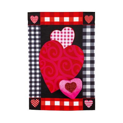 Valentine's Heart Patterned Border House Applique Flag