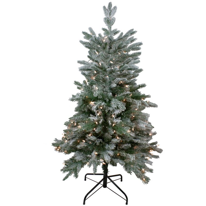 Northlight Real Touch™️ Pre-Lit Flocked Whistler Noble Fir Artificial Christmas Tree - 4.5' - Clear Lights, 1 of 9