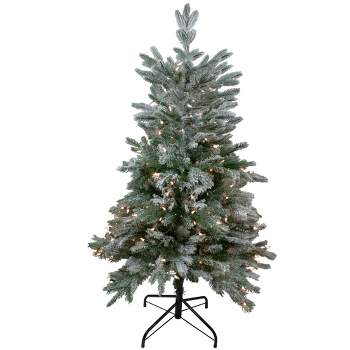 Northlight Real Touch™️ Pre-Lit Flocked Whistler Noble Fir Artificial Christmas Tree - 4.5' - Clear Lights