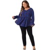 Agnes Orinda Women's Plus Size Graphic-Print Belted Long Sleeve V-Neck Peplum Blouse - 3 of 4