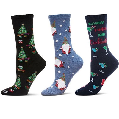 MeMoi Women's 3 Pair Pack Christmas Holiday Cheer Crew Socks