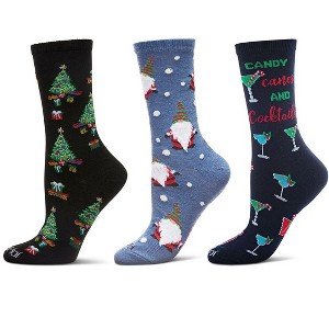 MeMoi Women's 3 Pair Pack Christmas Holiday Cheer Crew Socks - 1 of 3