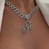 Silver Cuban Link Chain Necklace for Women - Iced Out Initial Pendant with Heart, Custom Name Hip Hop Jewelry Gift - 3 of 4