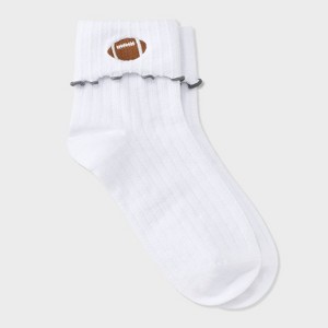 Women's Game Day Embroidered Football Pointelle Bobby Socks with Lettuce Edge Cuff - Wild Fable™ - 1 of 3