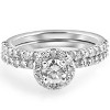 Pompeii3 1 cttw Diamond Round Halo Engagement Wedding Ring Set 14k White Gold - 4 of 4