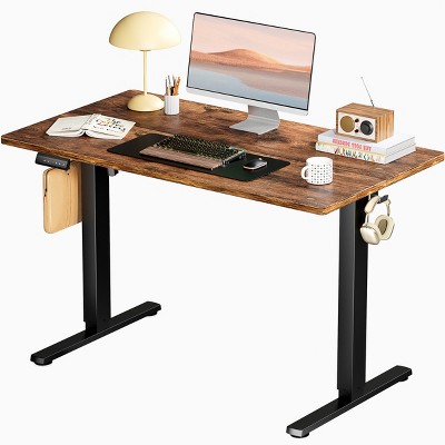 Brown Adjustable Height Desk With Features And LED Display And Less Than 55dB,Unit For Living Room,Bedroom ,Home ,Office-Cuddlewood
