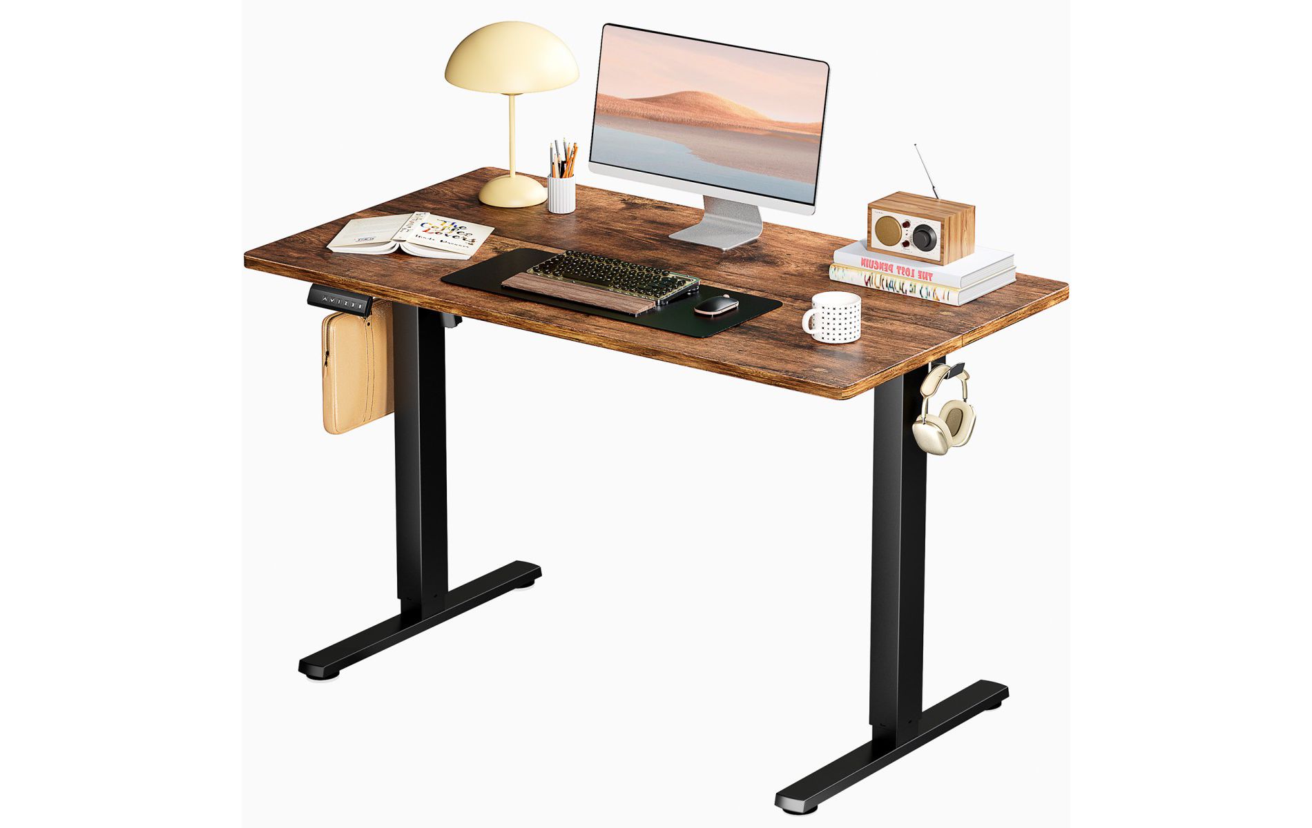 40''×24''Brown Adjustable Height Desk With Features And LED Display And Less Than 55dB,Unit For Living Room,Bedroom ,Home ,Office-Cuddlewood