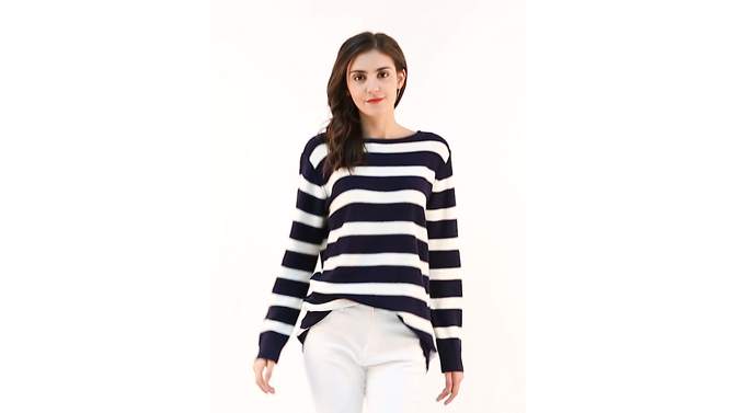 Allegra K Women's Long Sleeves Drop Shoulder Loose Striped Sweater, 2 of 7, play video