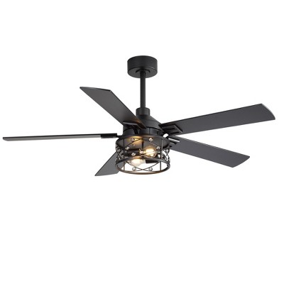 Airsurfer 52" Matte Black Ceiling Fan with Light,Ceiling Fan with 5 Wood Grain Plywood Blades,6 Speed DC Motor,Memory Function,Remote Control Included