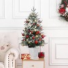 3FT Pre-Lit Artificial Christmas Tree Tabletop with 78 Warm White Lights, Flocked Potted Christmas Tree with Berry Clusters for Porch, Green, 2 Pack - 3 of 4