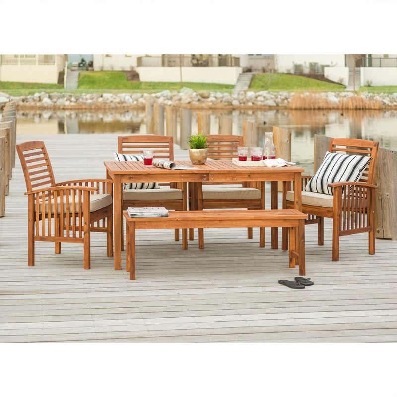 Ravenscroft 6pc Acacia Wood Patio Dining Set - Saracina Home: Weather-Resistant, Outdoor Dining Furniture with Cushions, 4 of 7