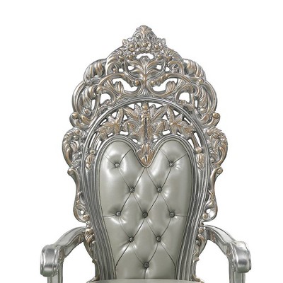 Sandoval Beige Faux Leather Arm Chair with Champagne Finish