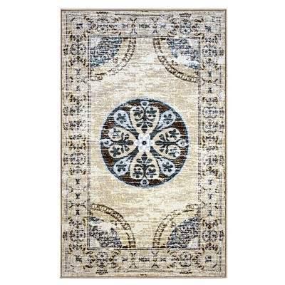 Distressed Vintage Boho Medallion Non-Slip Indoor Runner or Area Rug by Blue Nile Mills