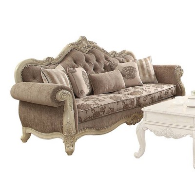Acme Furniture 95" Ragenardus Sofa Gray Fabric/Antique White
