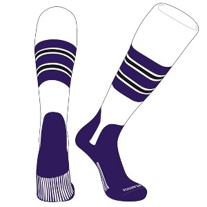 PEAR SOX OTC Baseball Softball Stirrup Socks (E, 5in) White, Purple, Black, Purple - 1 of 3
